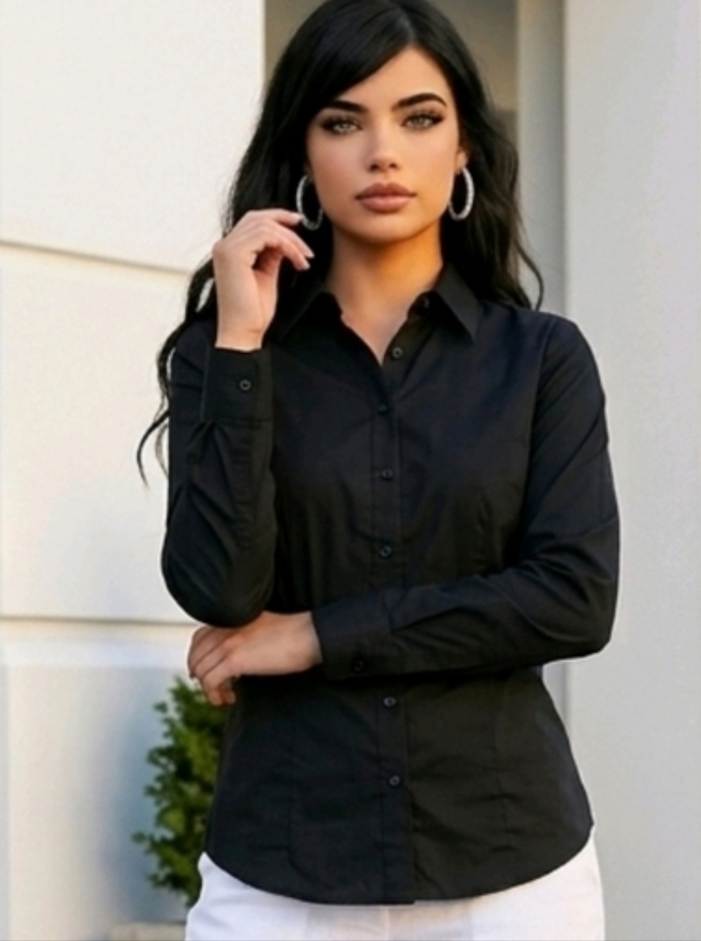 Maurices Black Fitted Button Down Shirt Size Large Great Condition